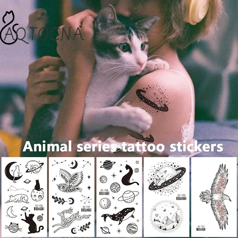

Реалистичные Временные татуировки-наклейки с искусственными черными животными для мужчин и женщин, геометрические наклейки с внешним пространством для детей