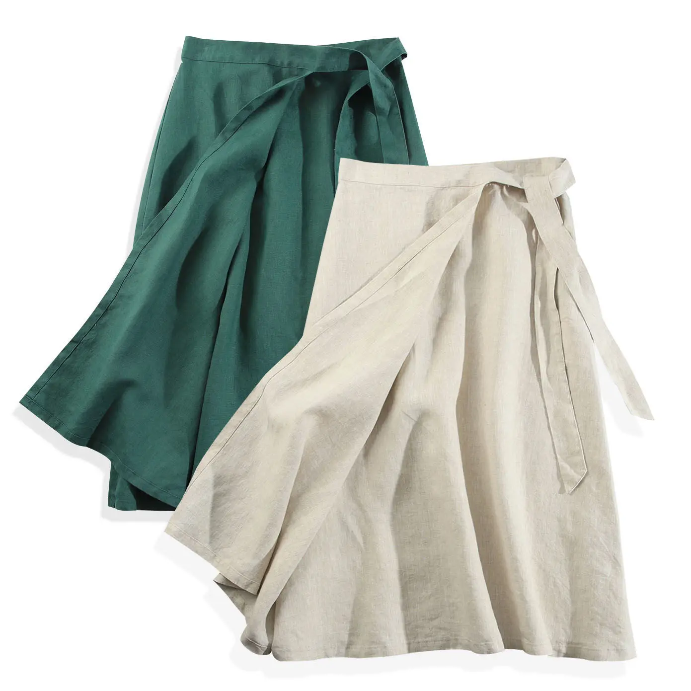 Casual Cotton Linen Women Skirts Summer Elastic High-Waisted Bandage Harajuku Korean Long Skirt With Belt Faldas Largas