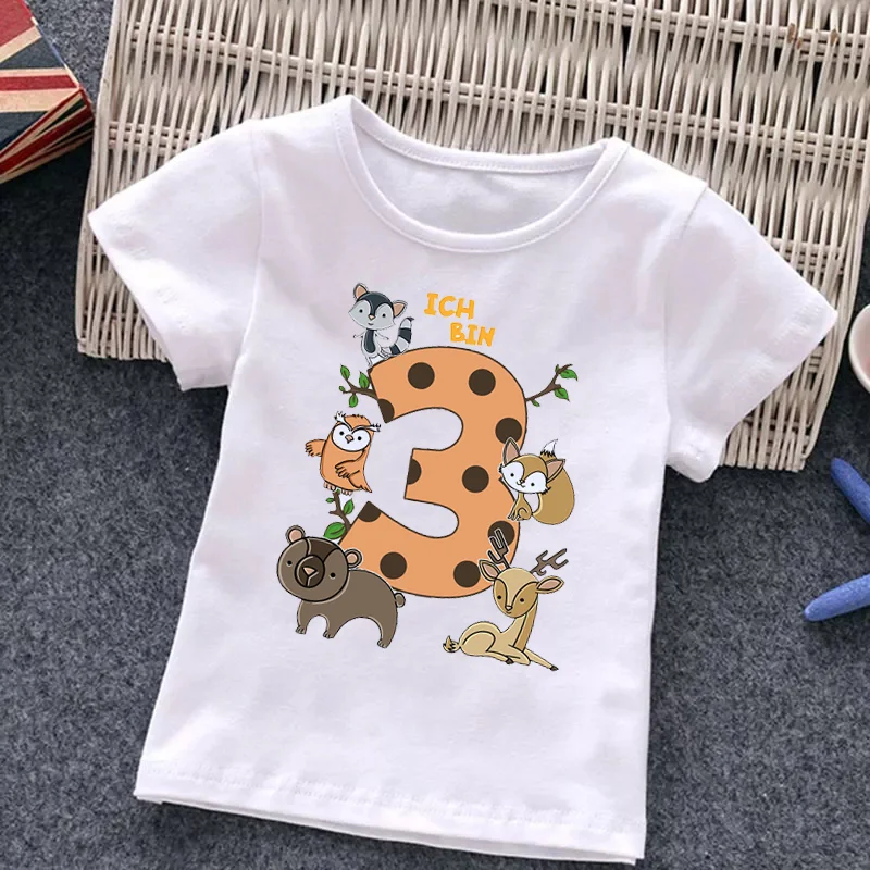 Kids Tshirt Birthday 2-9 Years Kids Animal Owl Fox Bear T-Shirt Cartoon Print Boys Tee Summer Boys Girls Universal Clothing