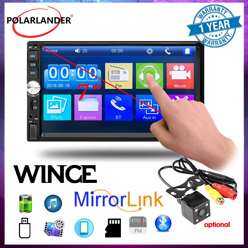 

Car Radio 7 Inch Multimedia 2 Din MP4 MP5 Player HD Car Touch Screen Bluetooth Stereo Receiver FM with Rear View Camera Video