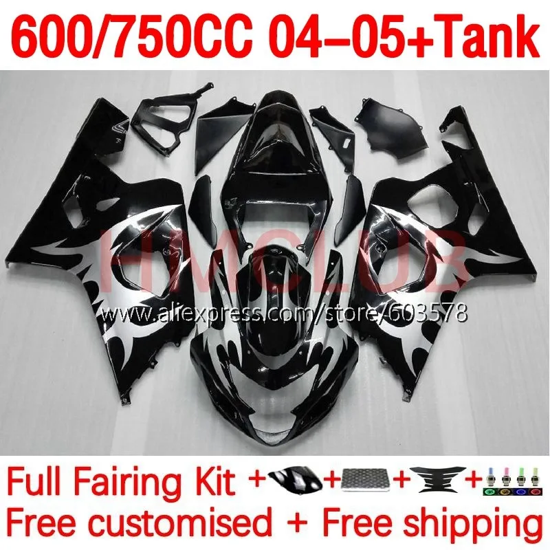 

+ Инъекция резервуара для SUZUKI GSXR 600 750 CC K4 GSXR750 GSXR-600 GSXR600 04 05 GSXR-750 2004 2005 Обтекатели 178No.7 серебристое пламя
