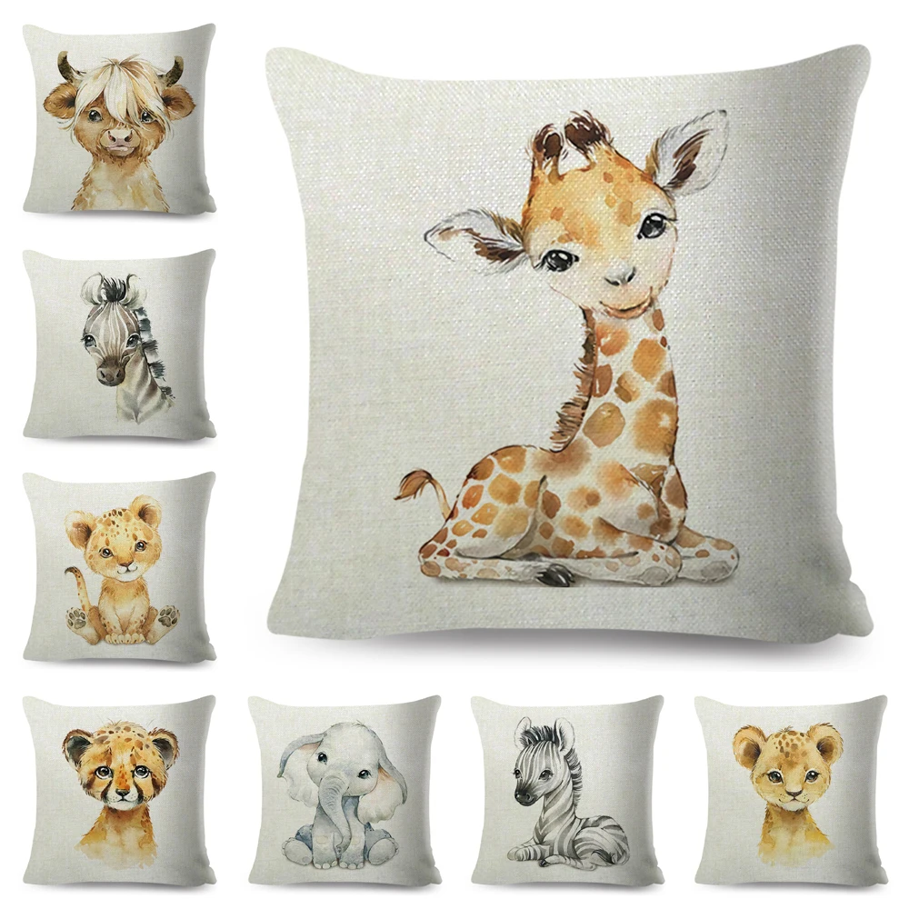 

Nordic Style Zebra Giraffe Hippo Monkey Lion Fox Pillowcase Decoration 45x45cm