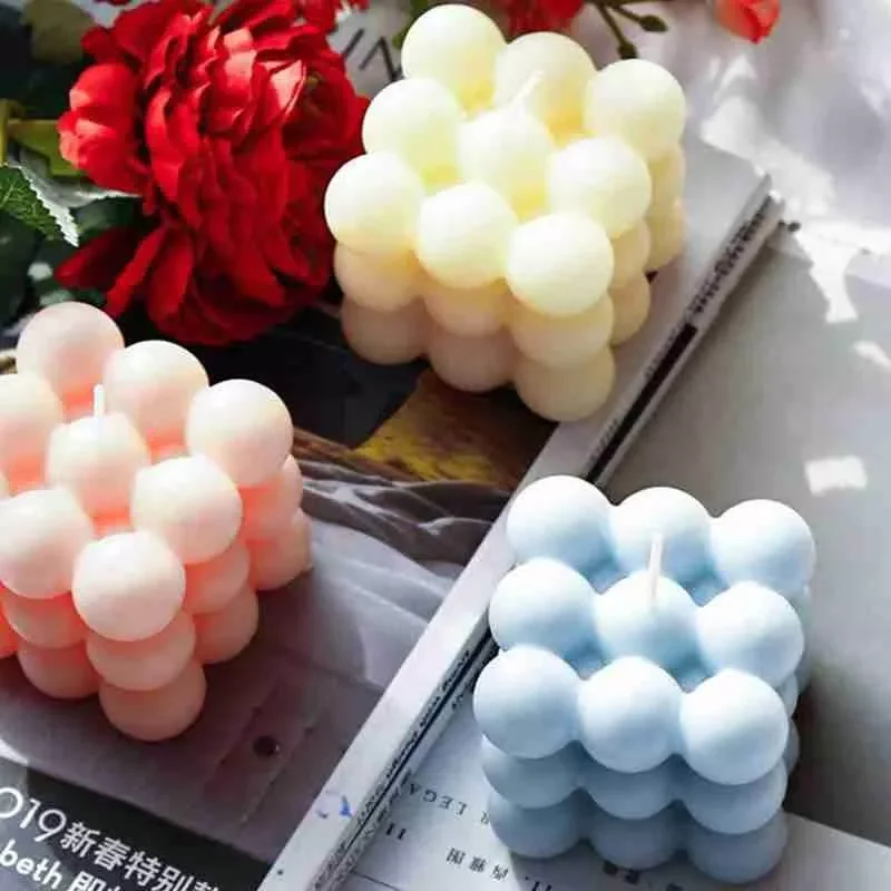 

Cube Wax Fragrance Candle Bougie Rose Scented Candles Home Geometric Decoration Cube Wax Fragrance Candle