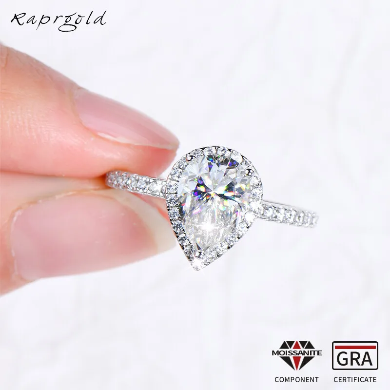 RAPRGOLD D цветные обручальные кольца с муассанитом для женщин сверкающее кольцо из