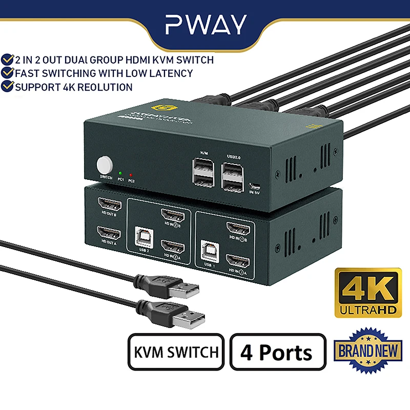 KVM-переключатель HDMI 2,0 двойной разветвитель HD 4K @ 60 Гц 2 Группа 2 в 2 выход 4 порта с 4 стандартами для ПК Macbook ноутбука двойной дисплей