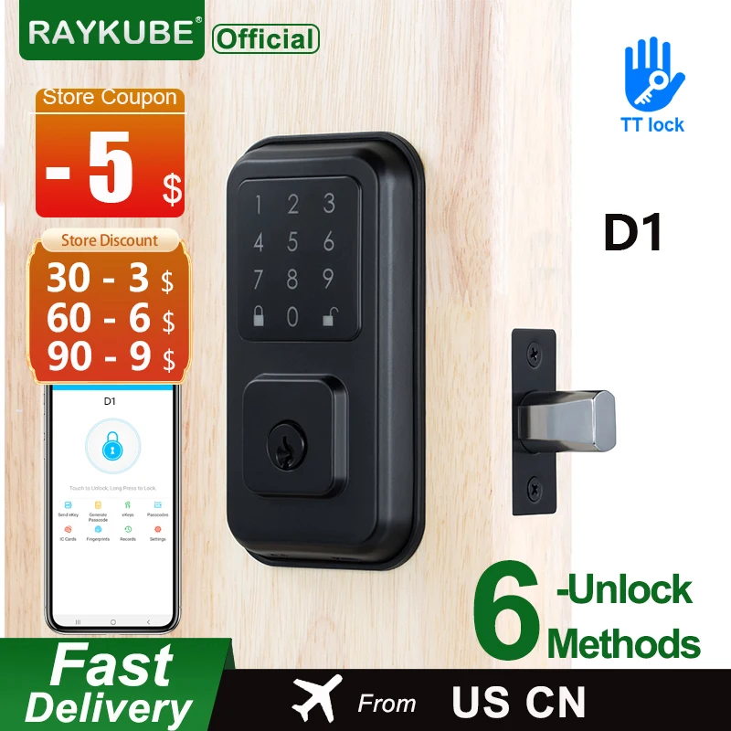 RAYKUBE D1 TT Lock Bluetooth Deadbolt Smart Lock remote controller Password/IC Card biometric lock Electronic Auto Lock For Home