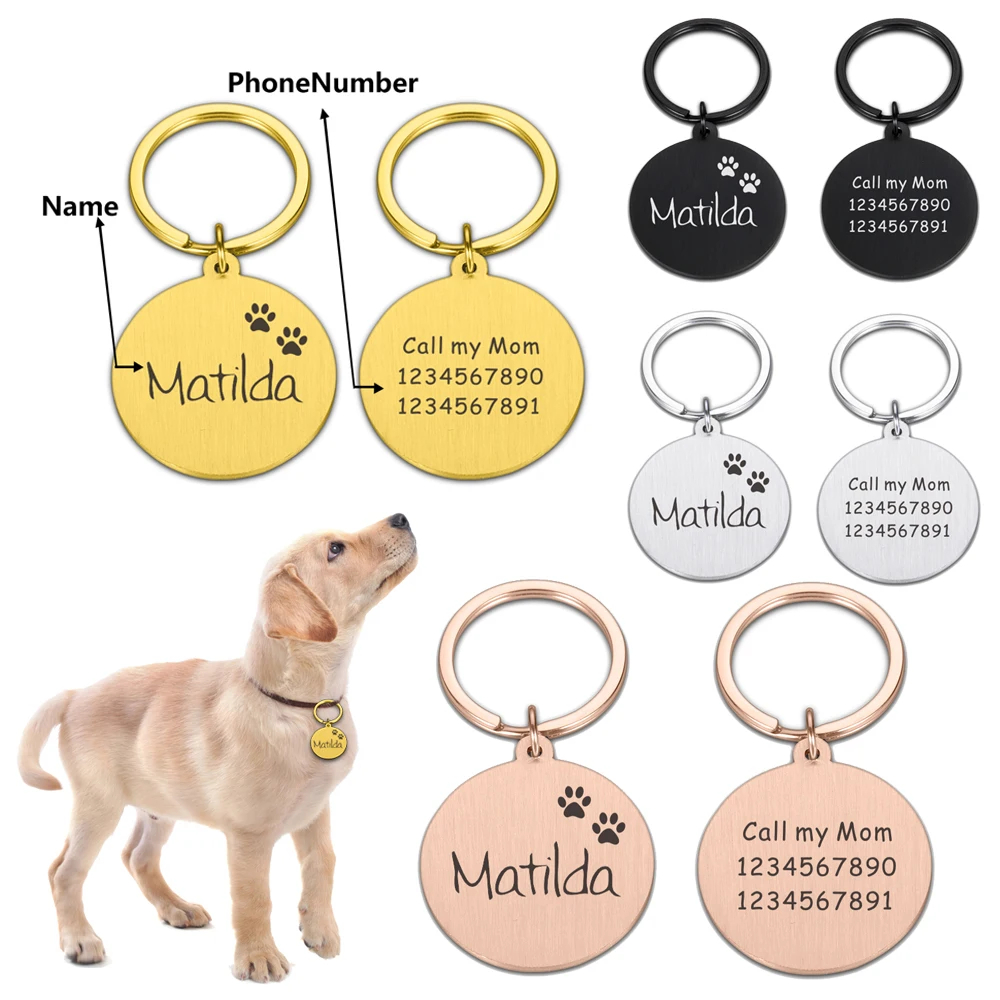

Customized Pet Cats Dogs ID Tags Call My Mom Pet Nameplate Pendant Engraved Pet Name Phone for Cat Puppy Dog Collar Accessories