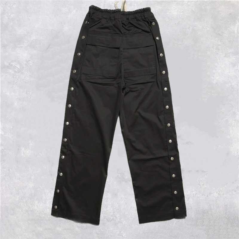 

Men Black Snap Cargo Pants Elastic Waist Nylon Trousers Streetwear