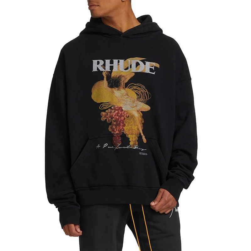 

007 Factory Rhude a perfect day hoodie character grape print heavy high street cotton best quality 1:1 men women loose hoodie
