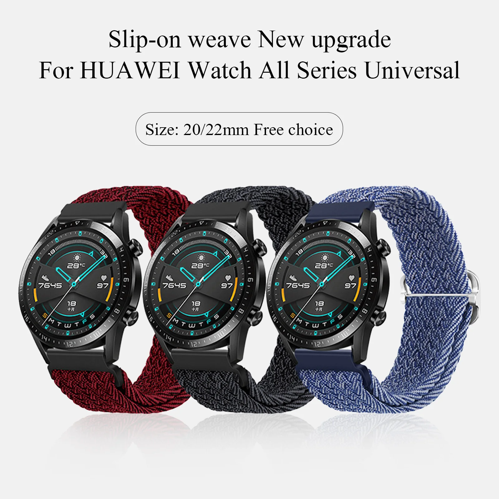 20mm 22mm Strap for Huawei Watch Ultimate GT 3 Pro Buds Series Adjustable Slide Buckle Nylon Weave Strap Replacement Watchband