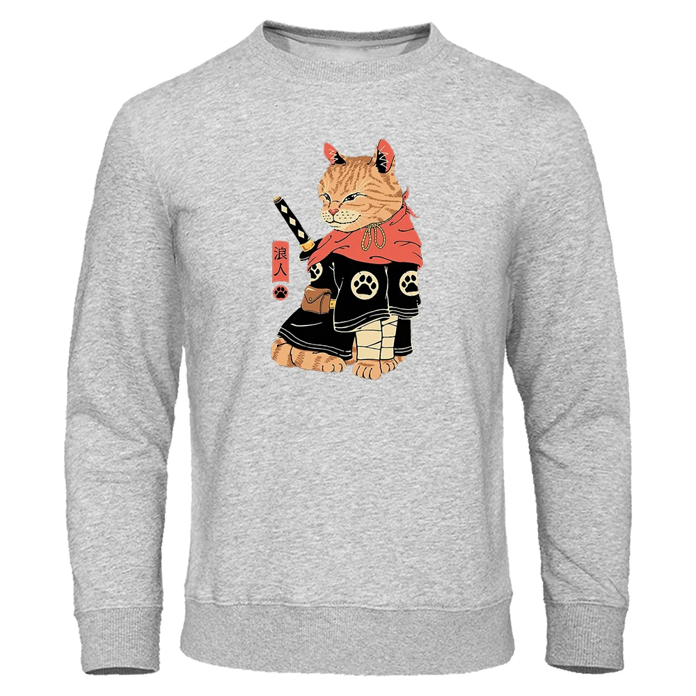 

Anime Ukiyo E Style Sword Cat Printed Sweatshirt Men Hot Sale Casual Hoody Crewneck Loose Pullovers Fashion Cartoons Sportswear