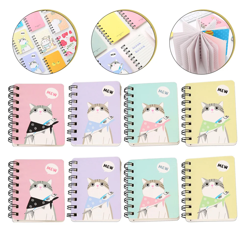 

8pcs Pocket Student Coil Notepads Pocket Cartoon Spiral Notepads for Writing