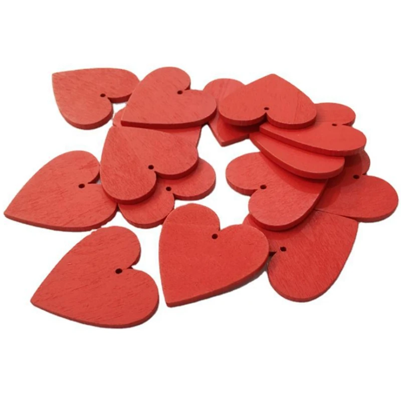 

100Pcs Red Heart Wood Slices,Wooden Heart Hanging Embellishment For Valentine's Day, Wedding, Holiday Party Decor Retail