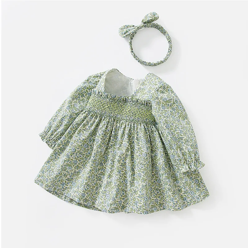 Skirt Girl Floral Dress Lovely Fresh Cotton Print Baby Girl Long Sleeved Cotton Princess Skirt Baby Girl Dress Baby Girl Dress S