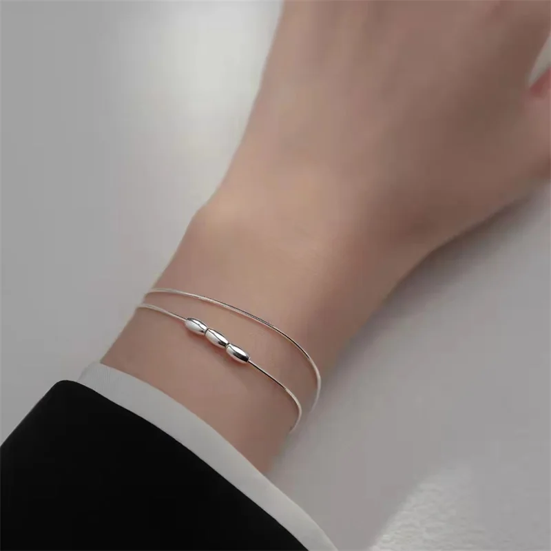 

Double Layered Women Bracelet 925 Silver Plated Irregular Cuboid Chain Korean Fashion Jewelry Luxury Wedding Party Gifts