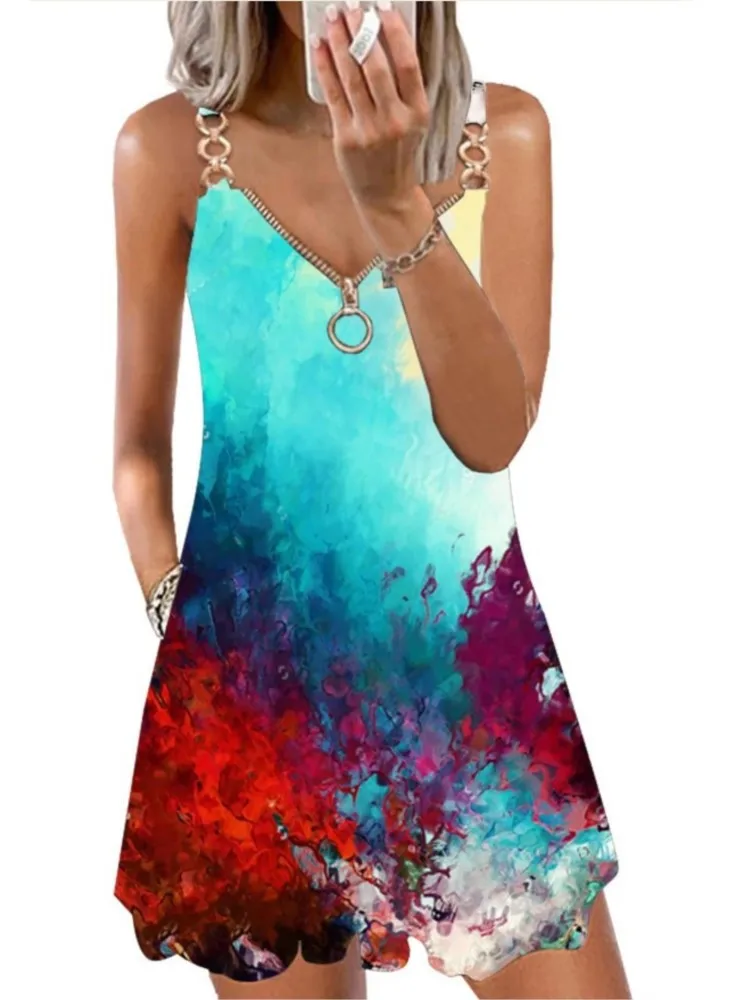 Новое летнее мини-платье с принтом спагетти для женщин модное сексуальное платье