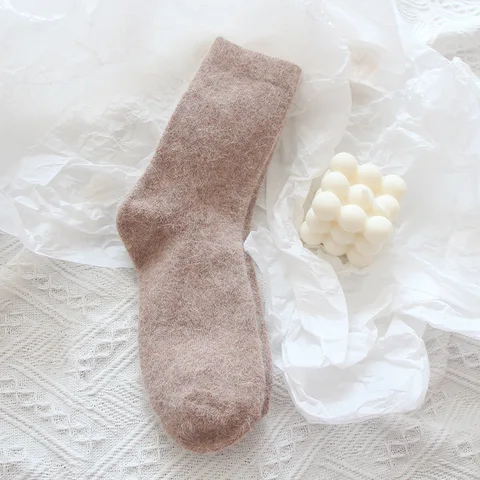 Pure Color Warm Winter Socks Angora Rabbit Hair Female Thickening Wool Socks Cotton Socks Rabbit Wool Socks Winter Calcetines