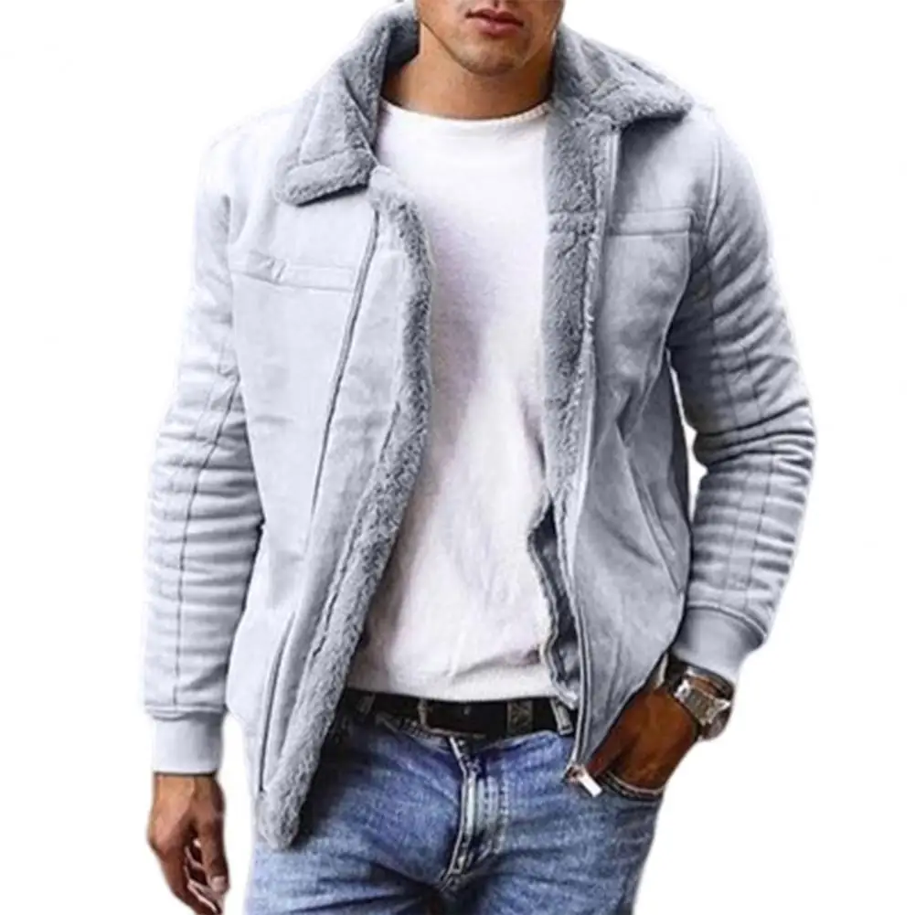 Chic Men Coat Soft Winter Coat Zipper Plus Size Heat Retention Men Winter Coat  Keep Warm