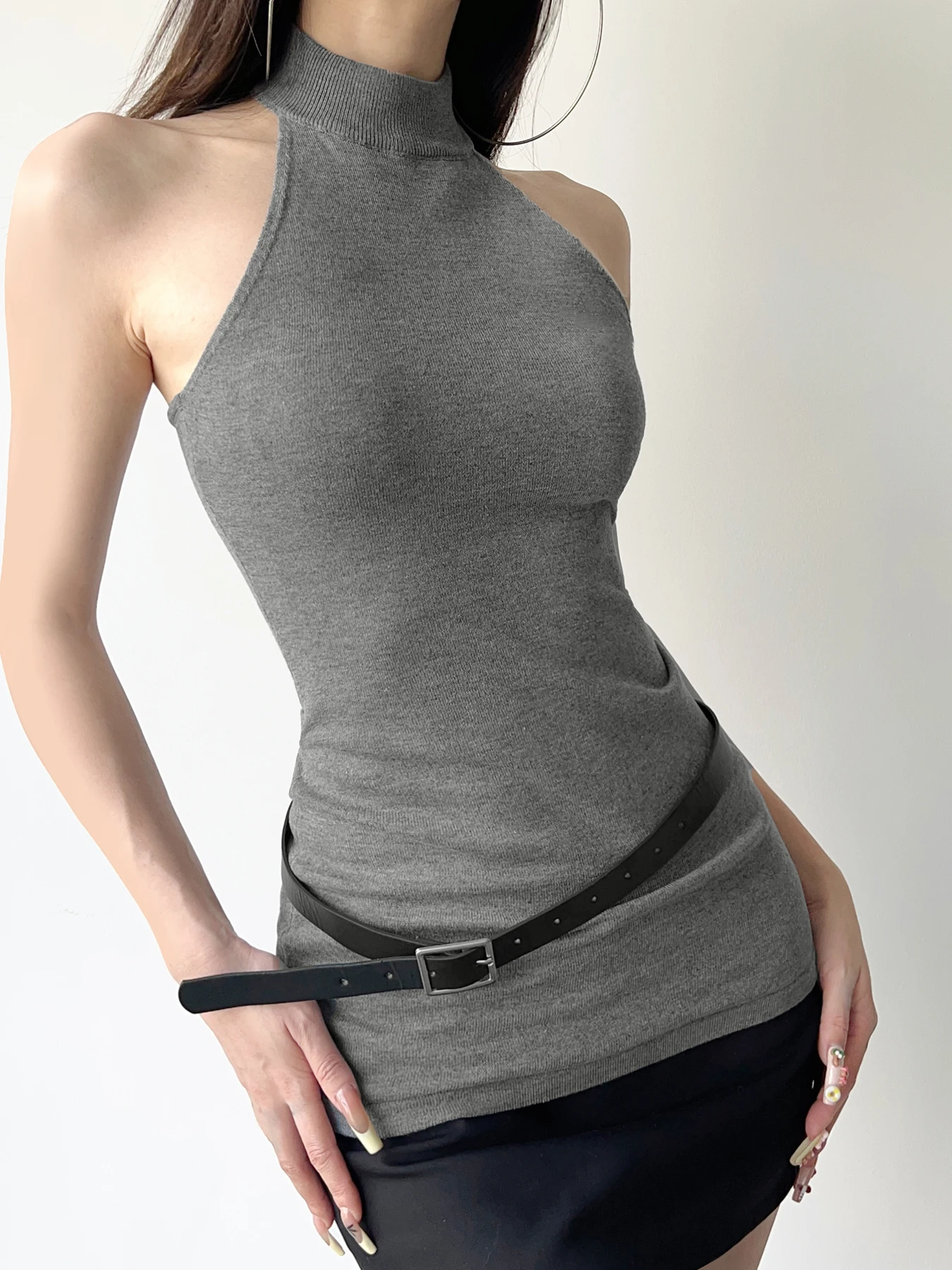 IAMSURE сексуальные однотонные топы с открытой спиной и лямкой на шее тонкая