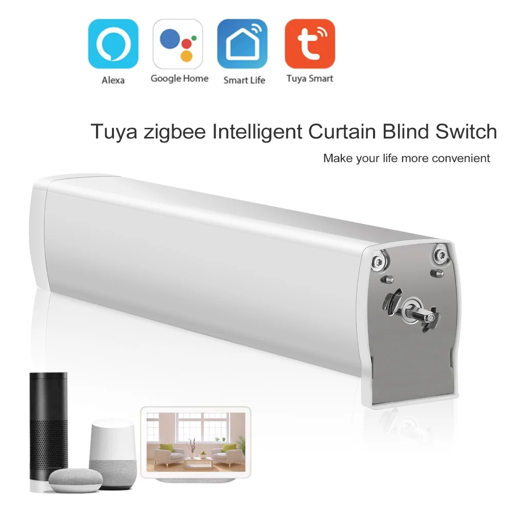 Enlarge Zigbee Electric Curtain Motor Alex Google Assistant Automatic Mute Motor Tuya with Timing APP Remote Home Voice Control Smart