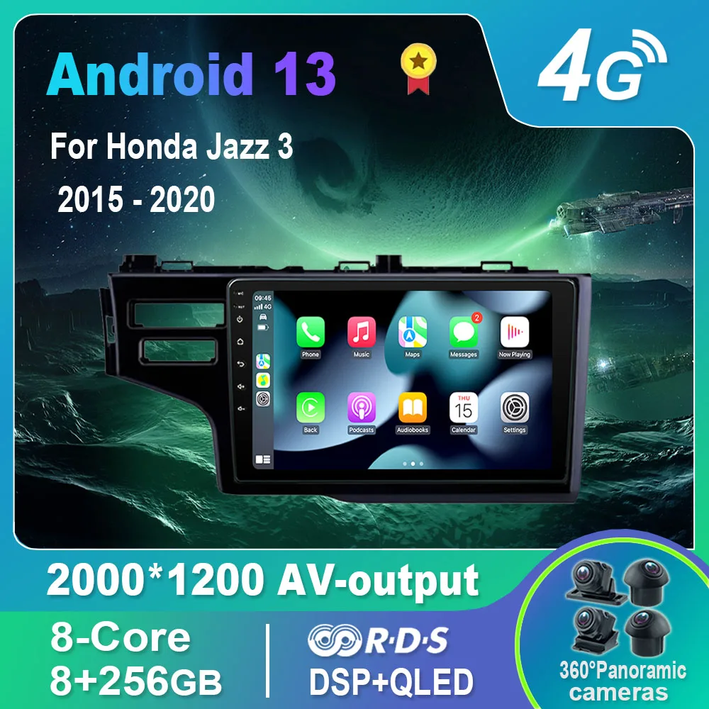 

Автомагнитола на Android 13,0/Мультимедийный видеоплеер для Honda Jazz 3 2015-2020, подходит для 3 GP GK 2013-2020 GPS QLED Carplay DSP 4G WiFi