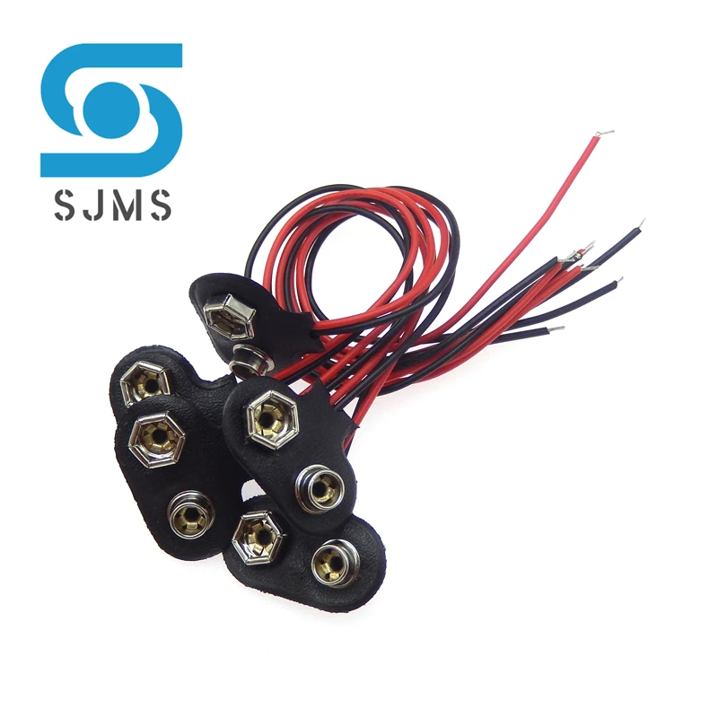 

5Pcs T Type 9V Battery Snap Connector Clip Lead Wires Holder 9 Volt Battery Buckle 15CM Black Red Cable Connectors for Arduino