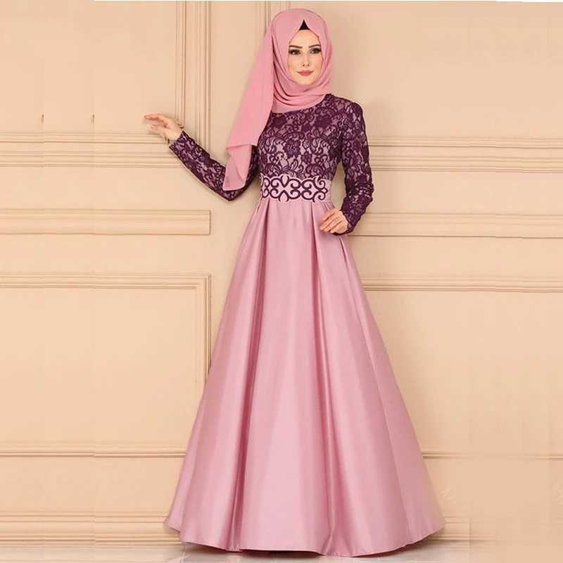 

ZUIDID Lace Patchwork Abayas Muslim Dress For Women Evening Party Elegant High Waist Formal Ladies Long Robe Female Plus Size