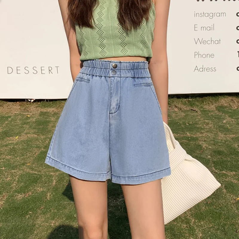 Джинсовые шорты женские с высокой талией повседневные свободные модные штаны