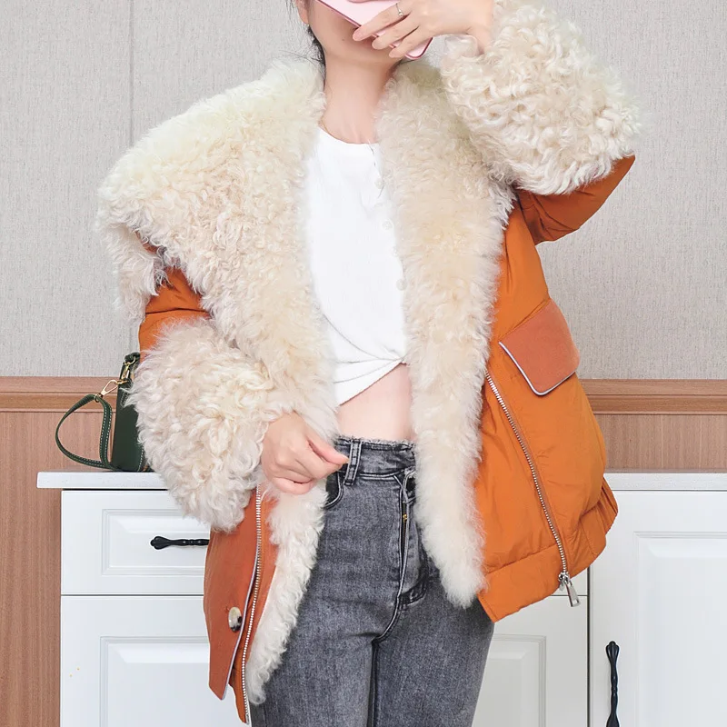 

Лидер продаж 2021, новое осенне-зимнее меховое пальто, женское высококачественное шерстяное пуховое пальто, стеганая меховая парка, теплая по...