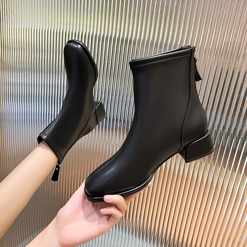 

Удобные и простые ботинки большого размера, Детские универсальные квадратные короткие ботинки на молнии в новом стиле для осени и зимы, 2022