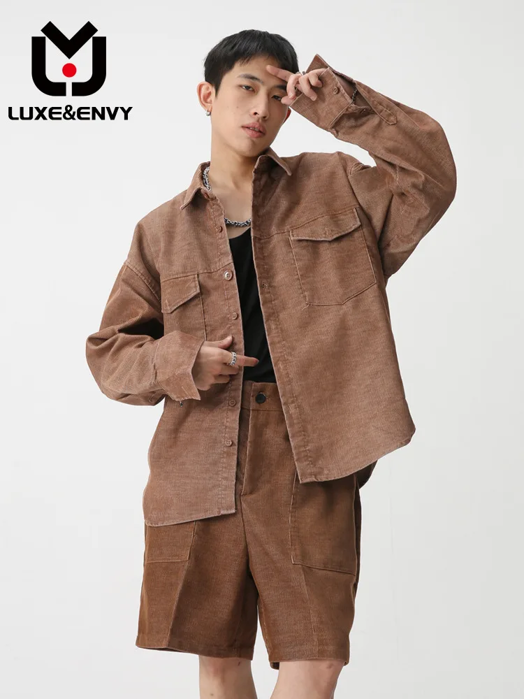 

Мужской однотонный повседневный костюм LUXE & ENVY, Модный корейский пиджак с длинным рукавом и шорты, весна-лето 2023