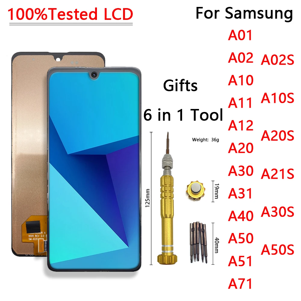 

TFT Display For Samsung Galaxy A01 A02 A10 A11 A12 A20 A21S A30 A31 A40 A50 A51 A71 LCD Display Touch Screen Digitizer Assembly