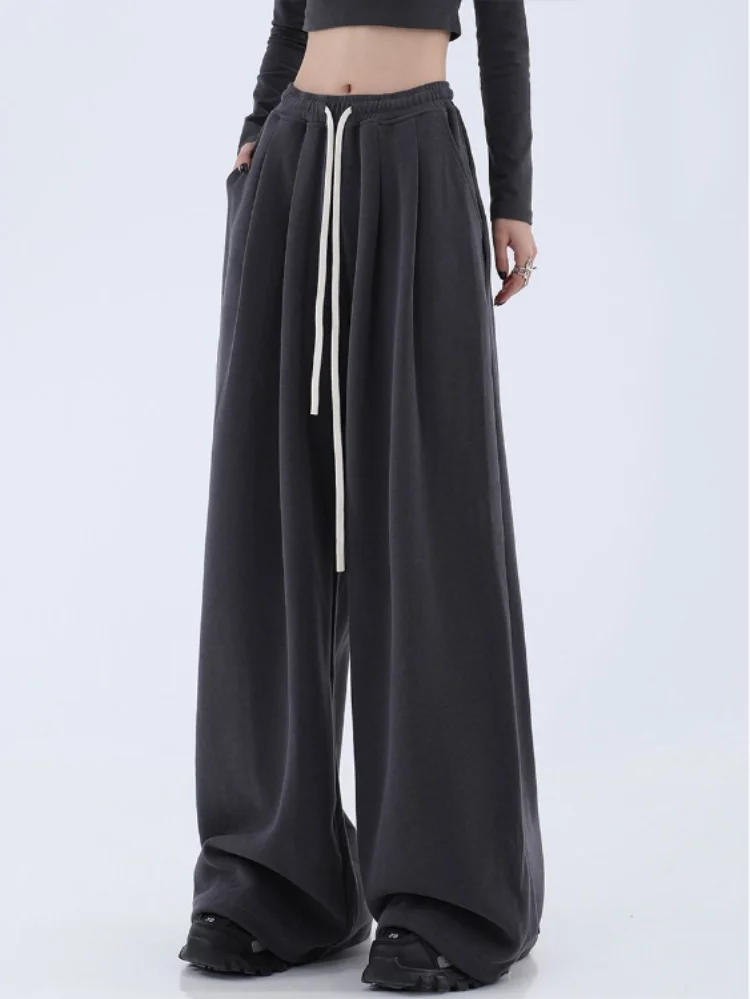 

Свободные корейские джоггеры, женские модные спортивные брюки для подростков, повседневные широкие брюки с высокой талией, новинка 2023, Женские панталоны на шнурке Y2k