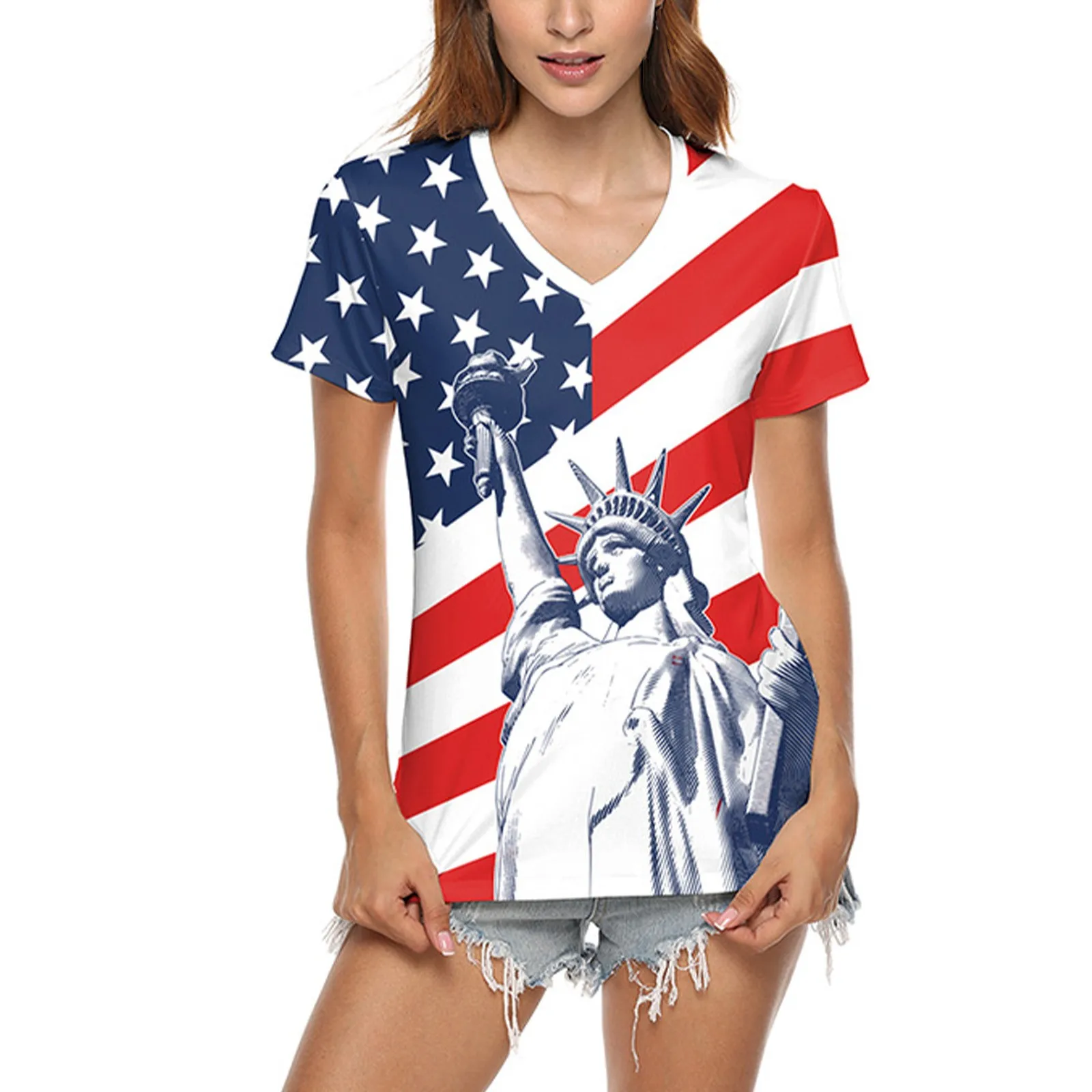 

Женская футболка с коротким рукавом, V-образным вырезом и коротким рукавом