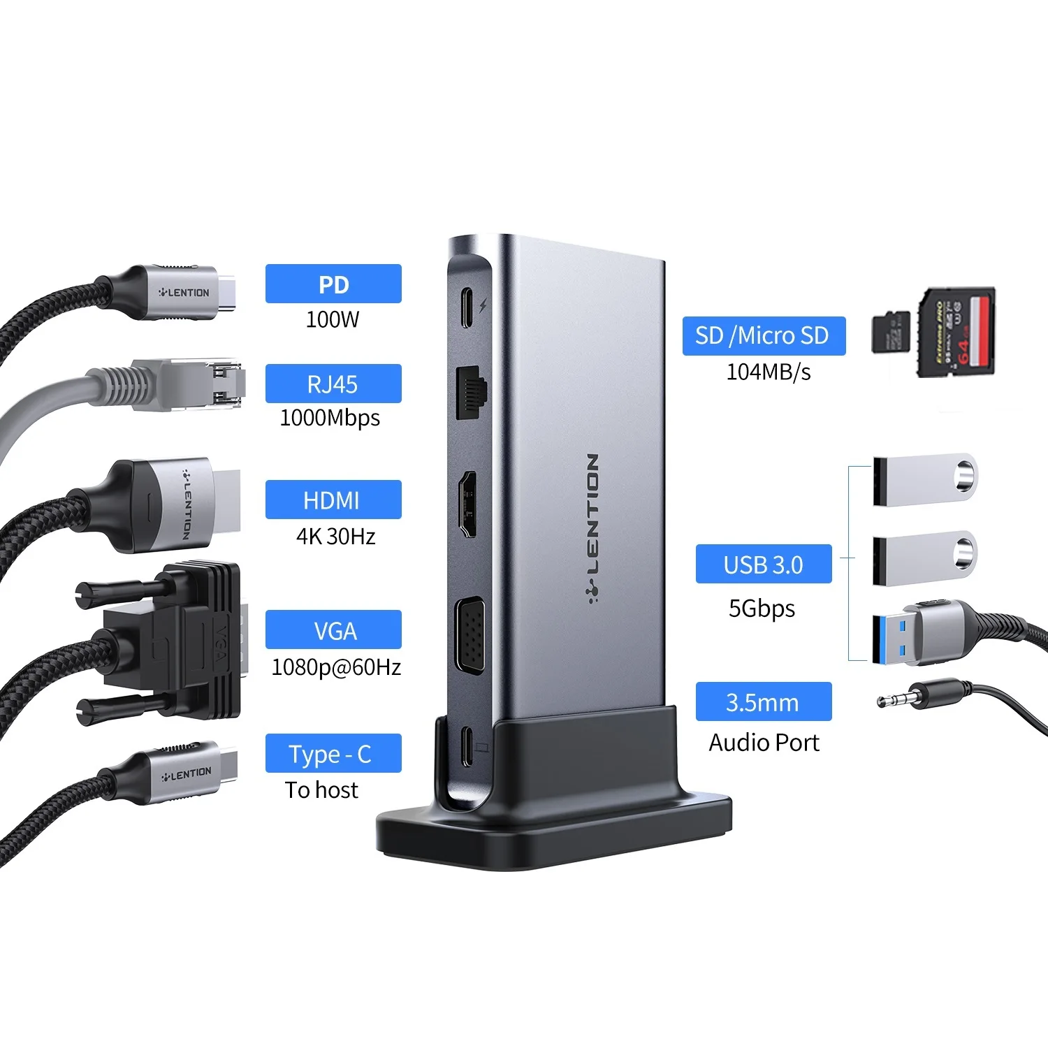 

` USB C HUB 4K HDMI 60Hz PD VGA USB 3.0 2.0 Docking Station TypeC for MacBook Pro Air M2 M1/Surface Dock Splitter