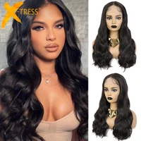 x tress synthetic lace front wigs for black women body wave natural brown color wavy daily wig middle part high temperature