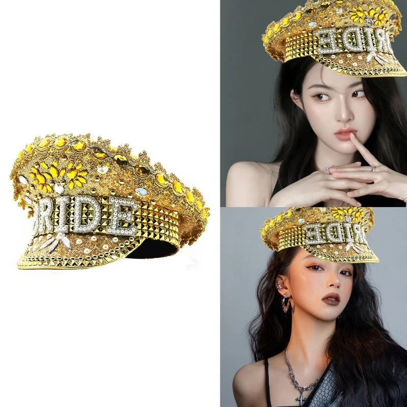 

Свадебная кепка капитана невесты с декором из страз, женская шляпа для свадьбы, Хэллоуина, выпускного вечера, сценические кепка