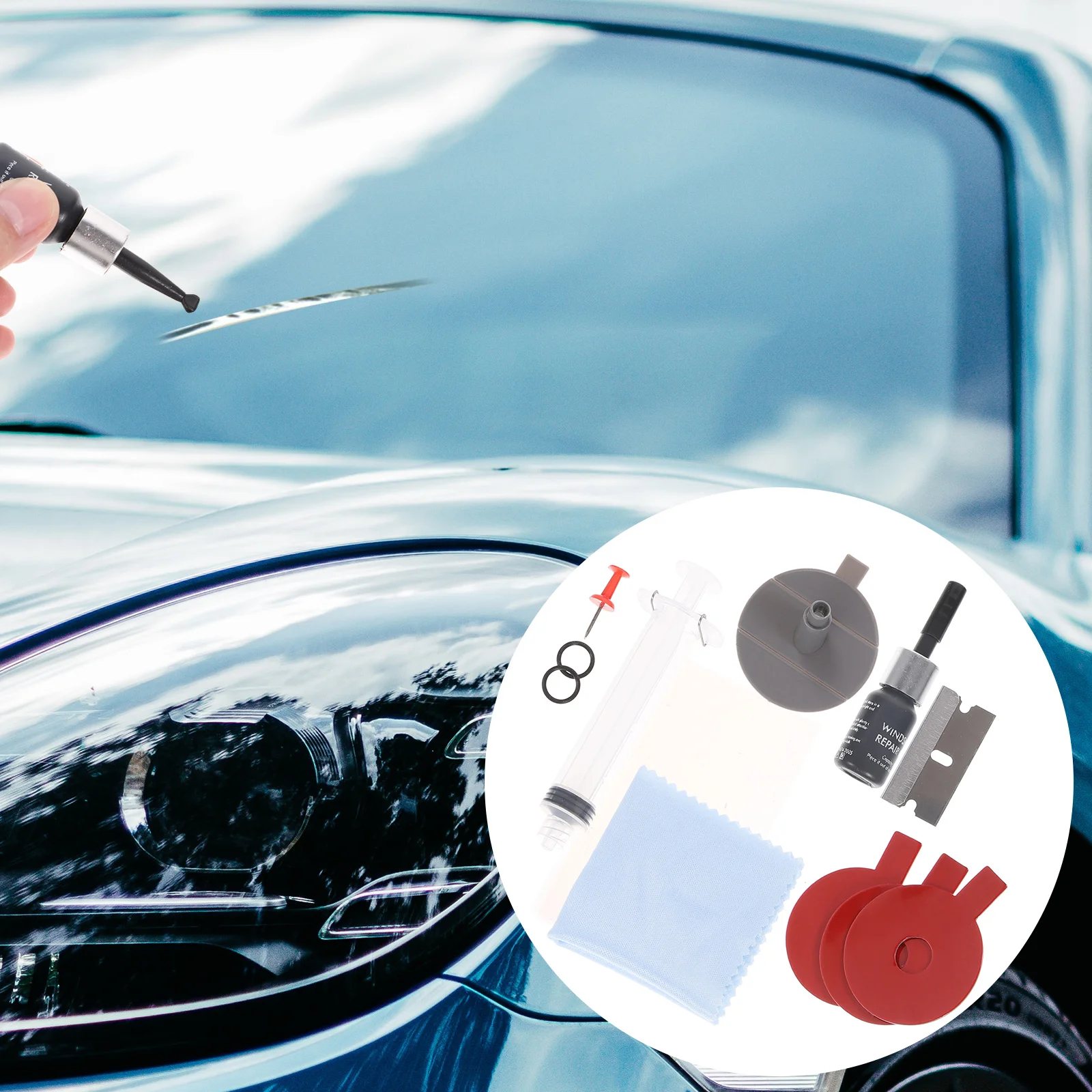 

Glass Repair Kit Car Windshield Crack Auto Tools Chip Chips Mirror Suite Long Cracks