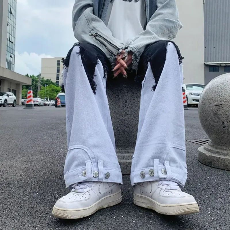 Модные черные и белые мешковатые расклешенные джинсы Y2K с соединением одежда для