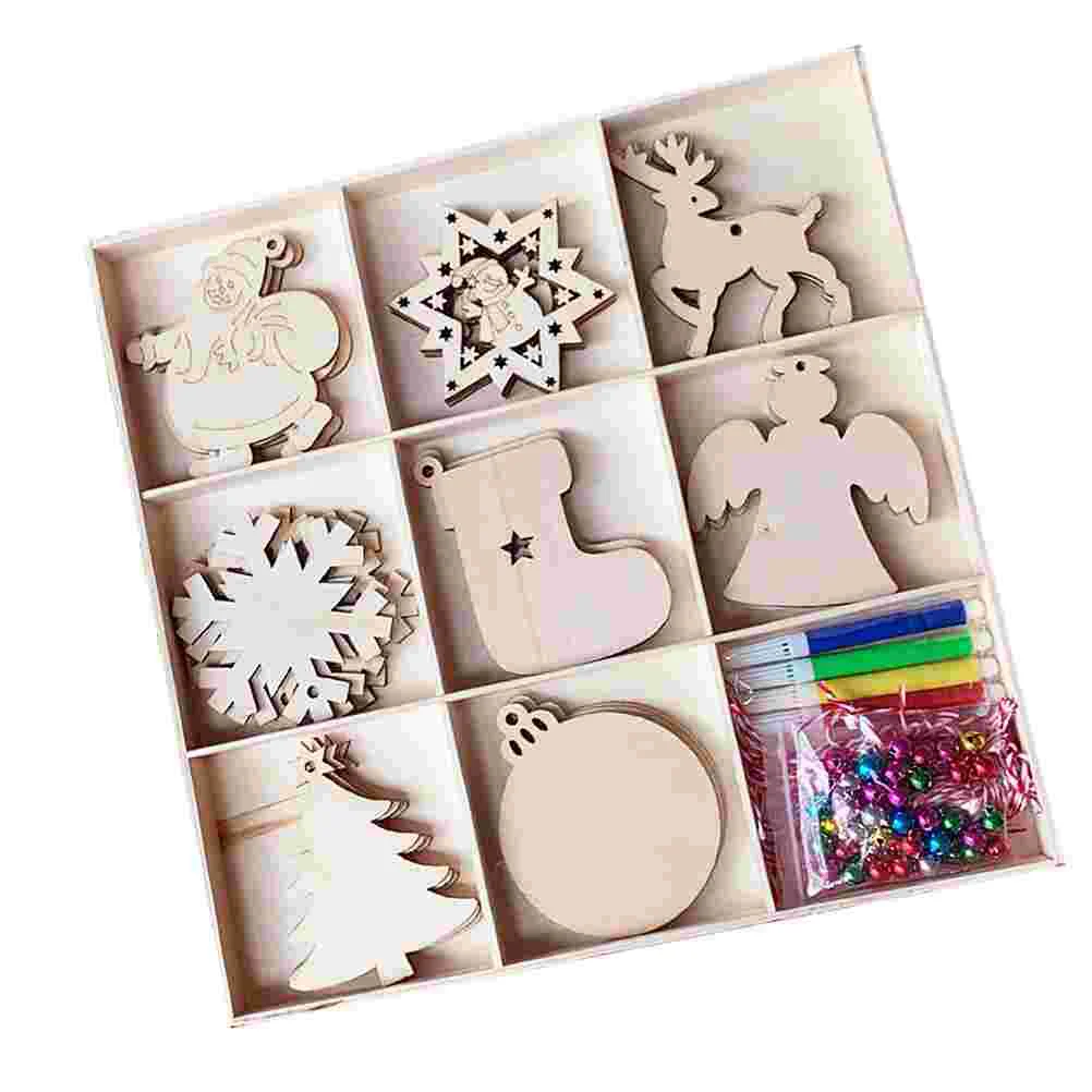 

1 Set Christmas Graffiti Adornments Wooden Pendants Xmas Tree Decorations