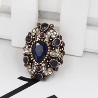 2019 new arrival bohemia colourful crystal rings jewelry retro vintage resin metal big ring for women
