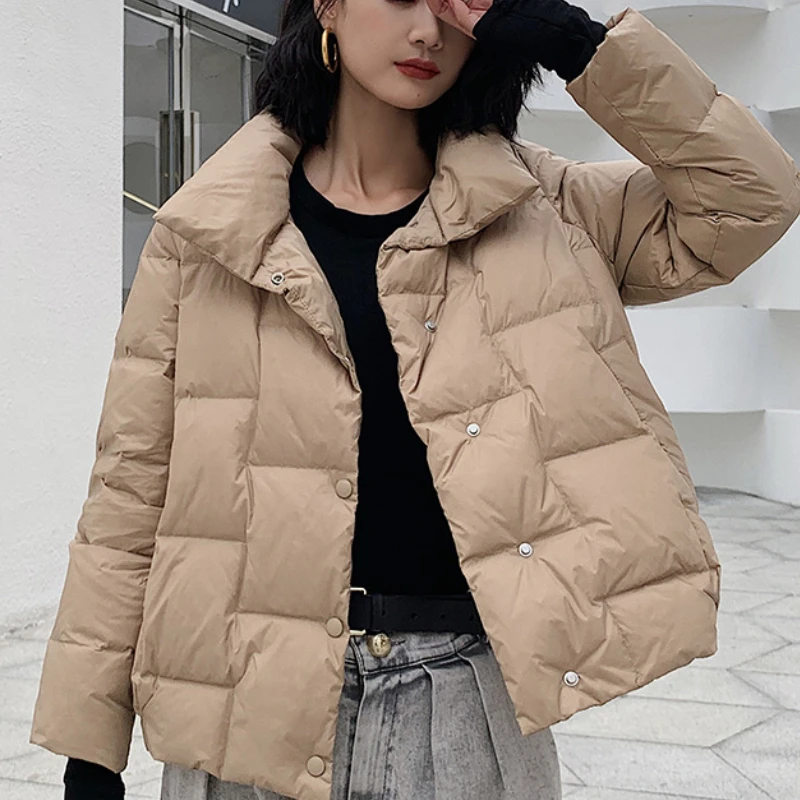 Korean Fashion Casual Padded Cotton Coats Stand Collar Single Breasted Loose Warm Jackets 2023 Fall Winter Solid Elegant Parkas enlarge