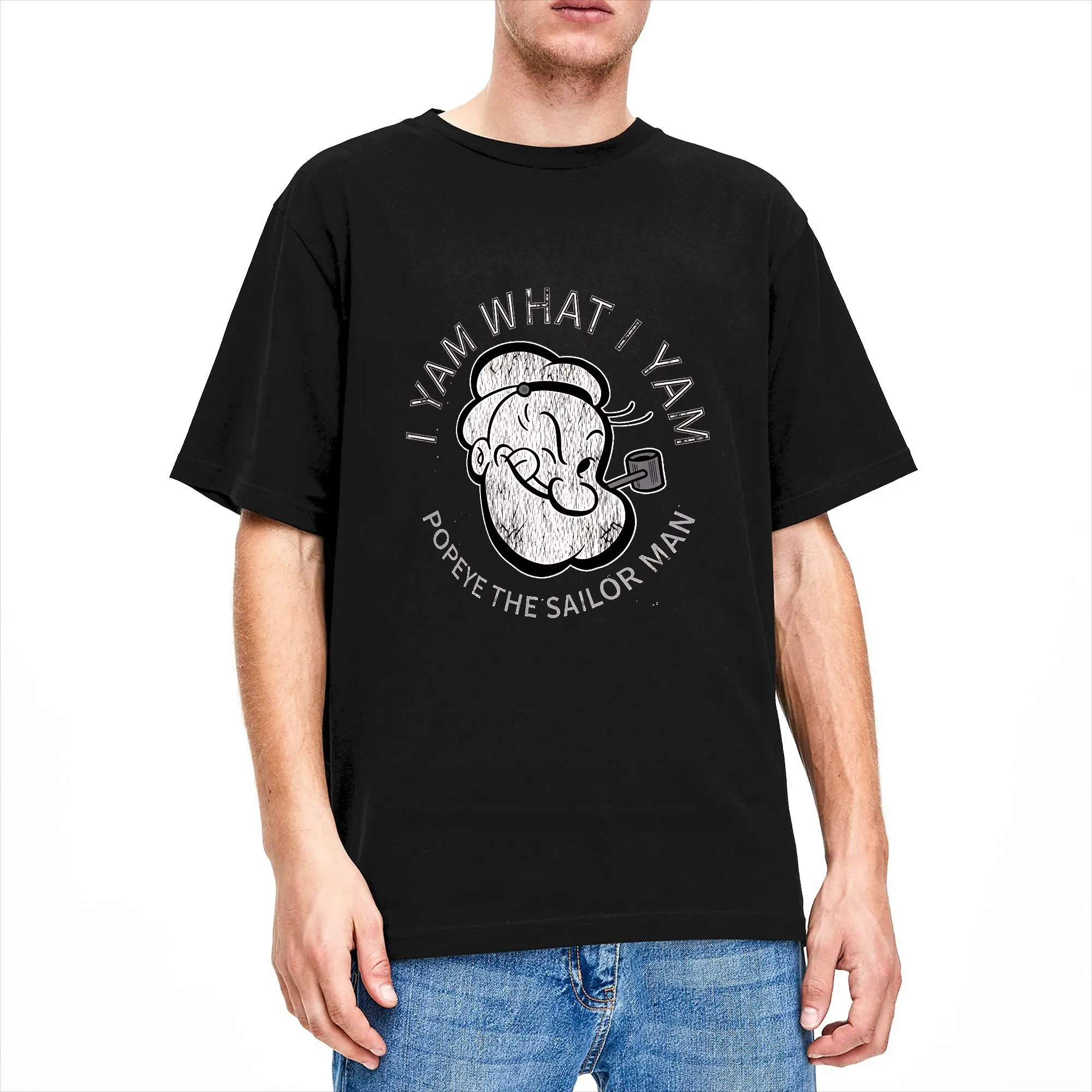 Фото Футболка Popeyed Sailor Man Quote What I Yam, трендовые футболки с короткими рукавами, уличная одежда, летние хлопковые футболки оверсайз №2