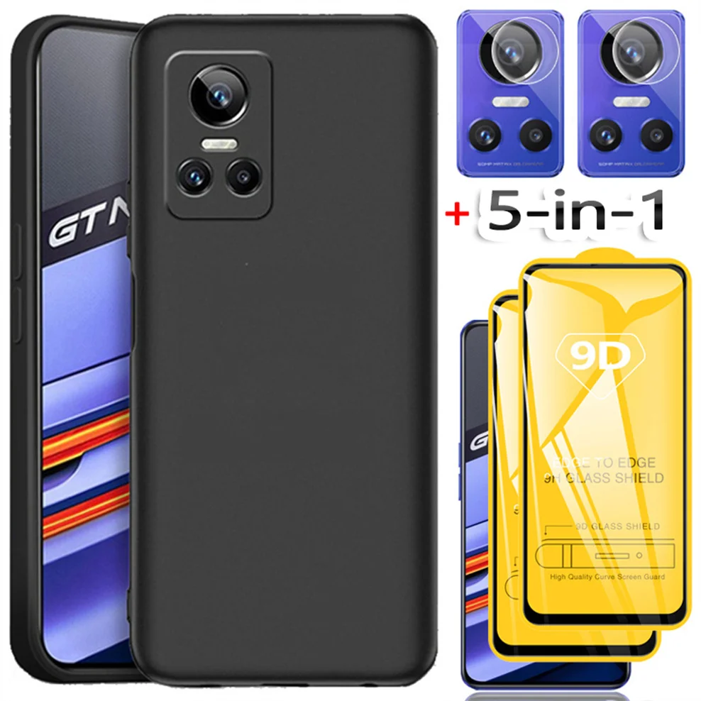 

5-в-1, матовый чехол + защитное стекло для realme gt neo 3 5g glass case realmi gt neo2 2t gt2 pro oppo realme gt neo3 3t мягкое тпу чехлы для телефона реалми гт нео 2т 3т оппо реал...