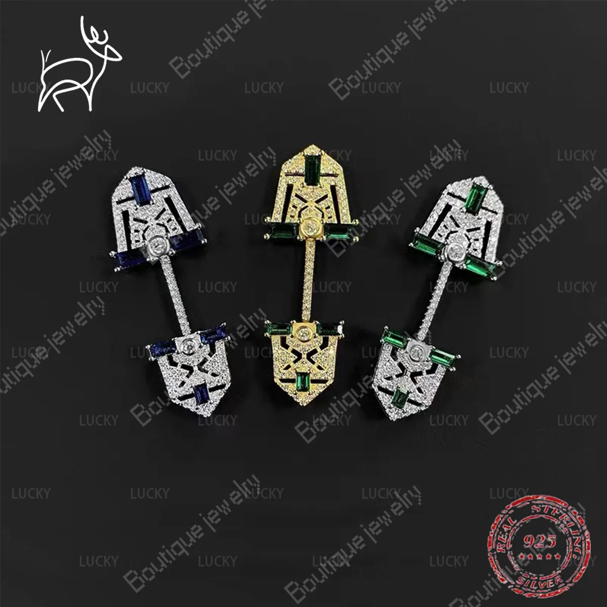 

New Monaco Monochrome Earrings Crystal Diamond Shield Retro Luxury Noble 925 Sterling Silver 1:1 Women's Earrings