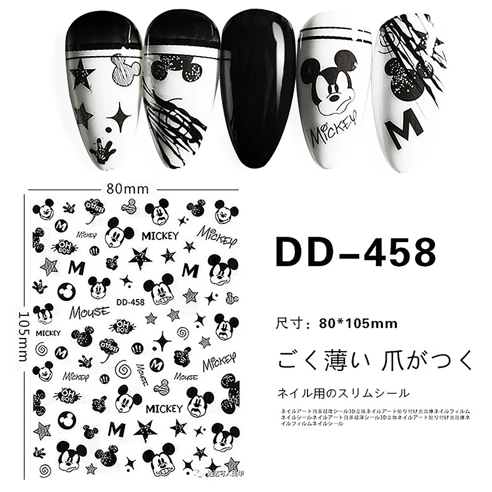 

Black and White Mickey Mouse 3D Cartoon Nail Sticker Nail Decoration Nail Slider Disney Princess The Lion King Anime Stickers