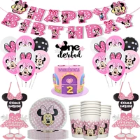 disney pink minnie mouse cartoon birthday party decorations plate tablecloth paper cup napkin straw tableware decoration