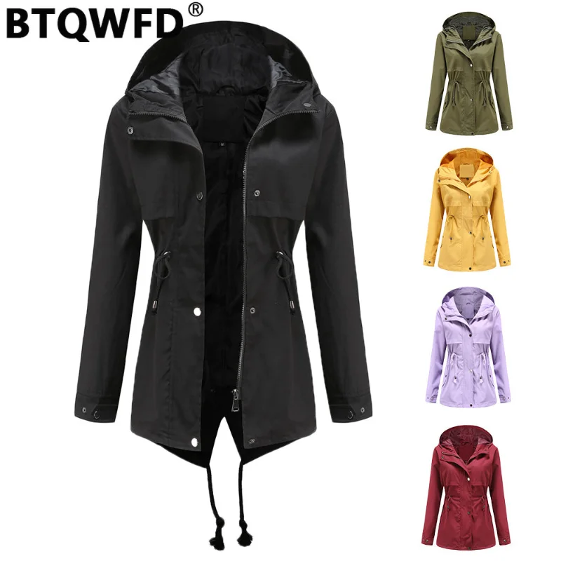 

BTQWFD Winter Trench Jackets Women's Coats Female Clothing 2023 Overcoat Ladies Raincoats Long Sleeve With Pocket Windbreaker