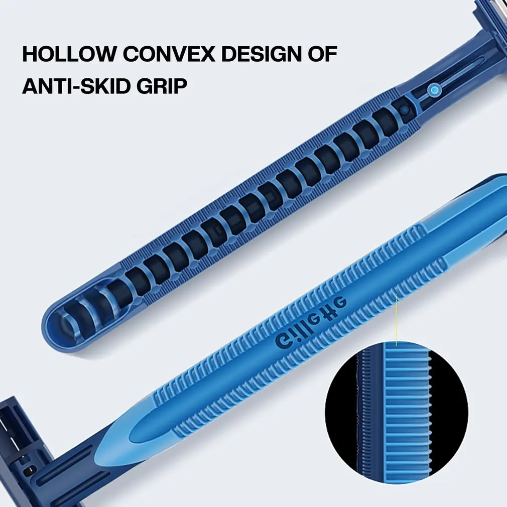 10pcs Men's Shaver Safety Razor 2 Layers Shaving Blade Head Blue Face Knife For Man Disposable Manual Barber |