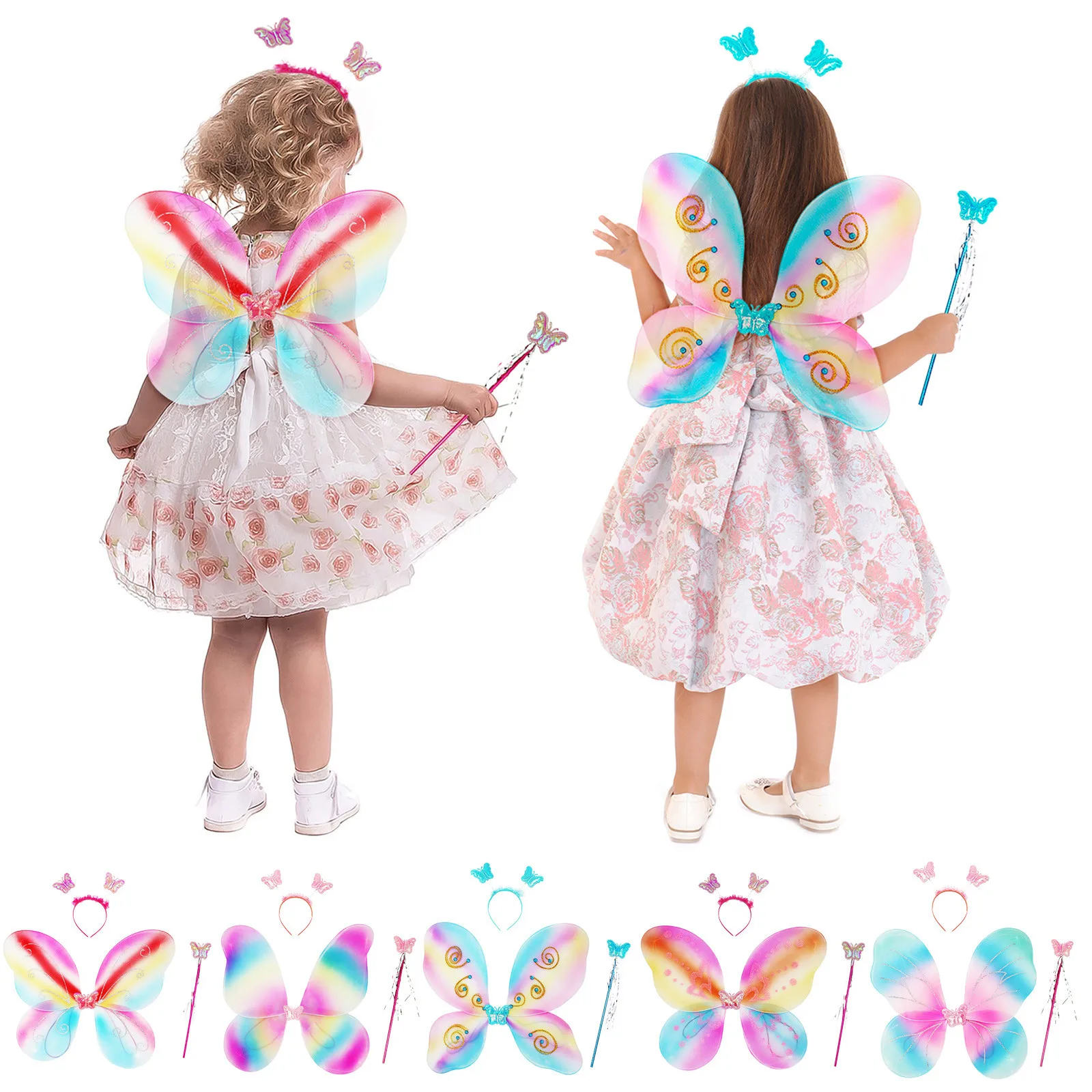 

Kids Girls Sparkling Sheer Angelwith Elastic Shoulder Straps Kawaii Cosplay Costume For Dress Up Party 3PCS Sets jouet enfant